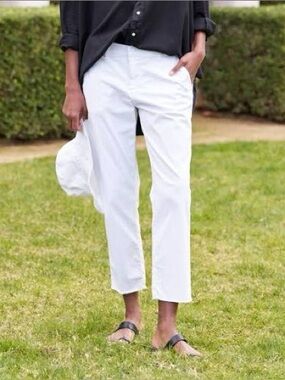 FRANK & EILEEN wicklow pant Italian chino white crop ankle fray size 2